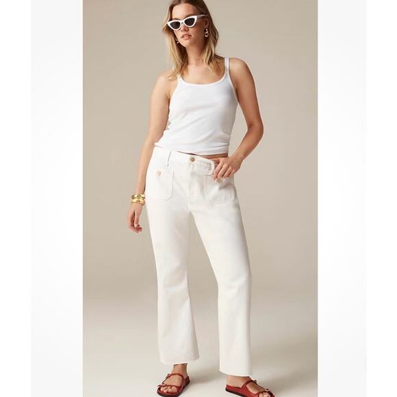 NWT J.Crew Sailor Mid Rise Relaxed Demi Boot Jean In White Size 28 - Picture 1 of 9